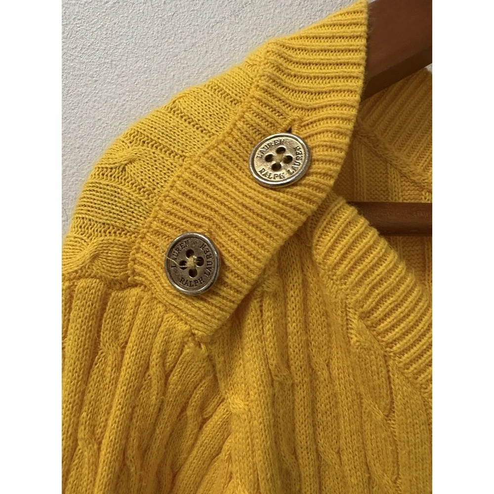Ralph Lauren Cable Mustard Knit Sweater Sz 2X LRL 100% Button Detail Vintage
